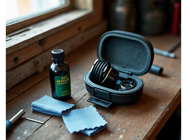 Close-up of a reel cleaning kit with oil and grease