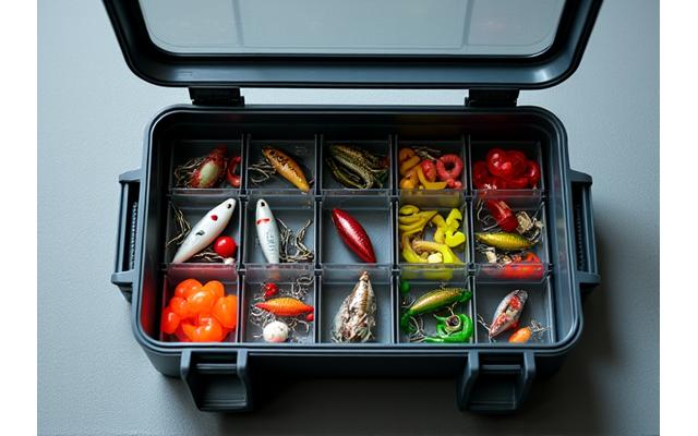 Easy-open tackle box with well-organized compartments and large latches.